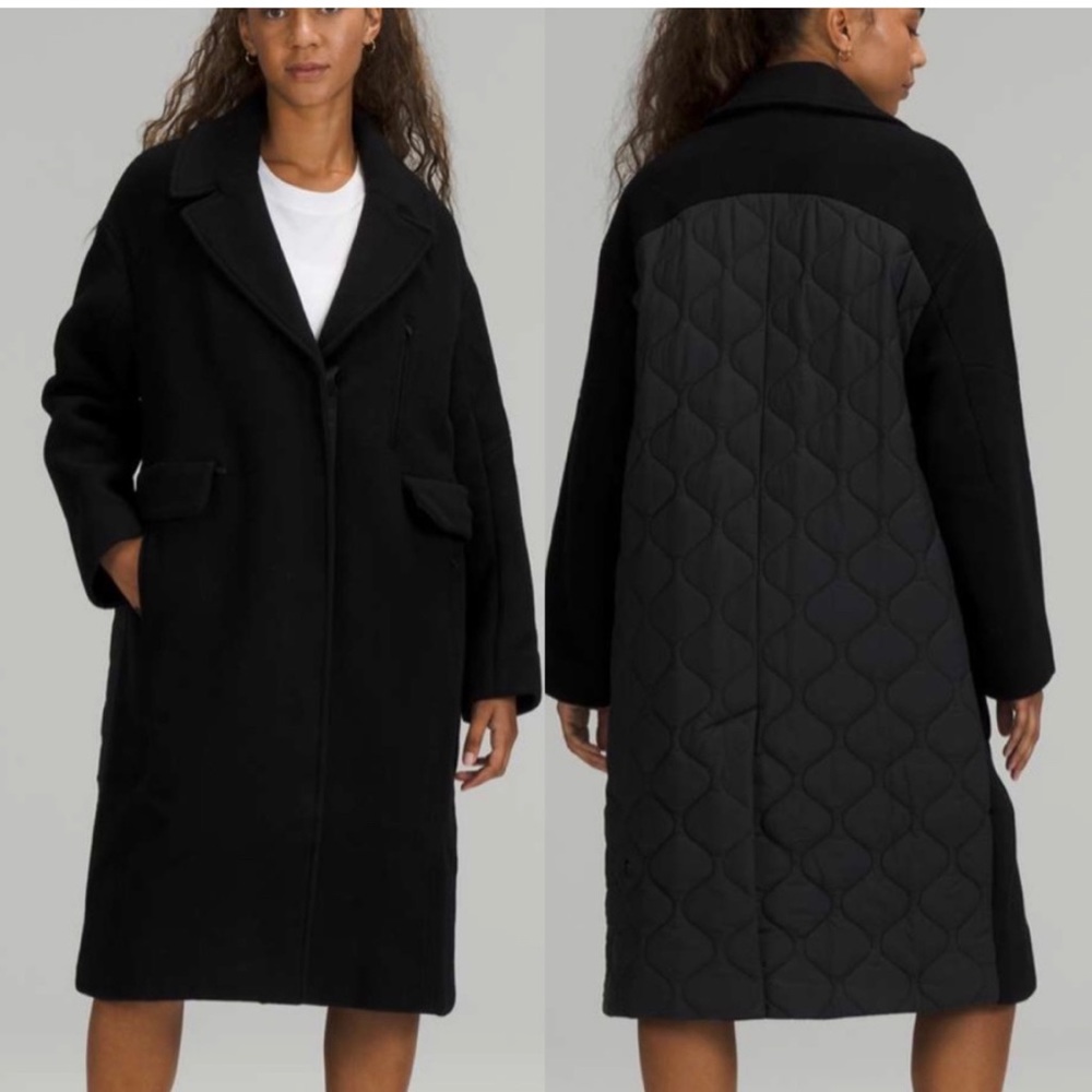Lululemon long wool coat in black Size 6